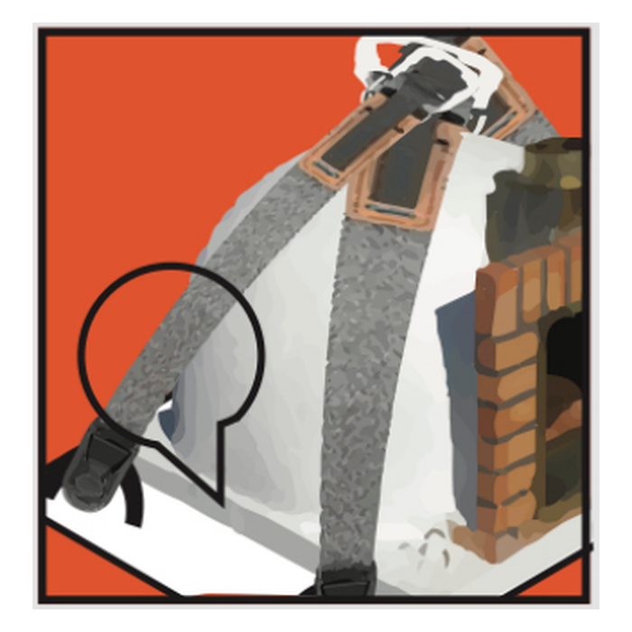 Illustration showing a lifting strap being attached to a pizza oven lifting point